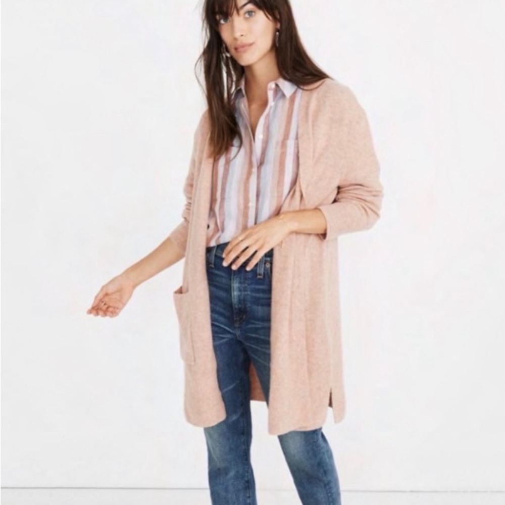 Madewell Kent Cardigan Sweater Coziest Yarn Longline Pink Merino Wool Alpaca M